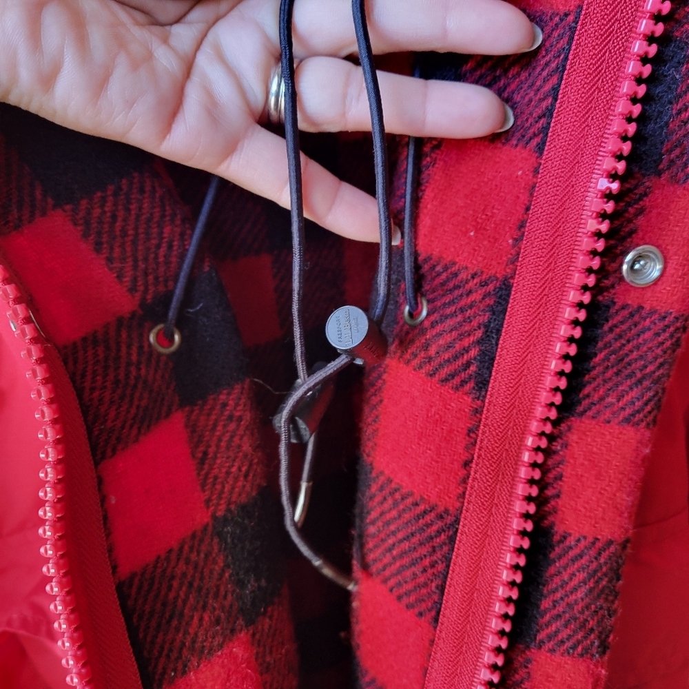 Vintage LL Bean Baxter State Parka Jacket Plaid Wool Lined Hood Red Womens Large - Picture 9 of 16